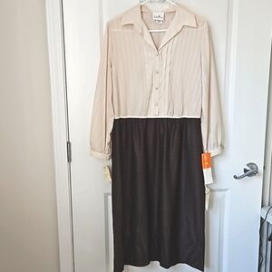 Vtg WITH TAGS Leslie Pomer 70s secretary lace trim blouse office dress